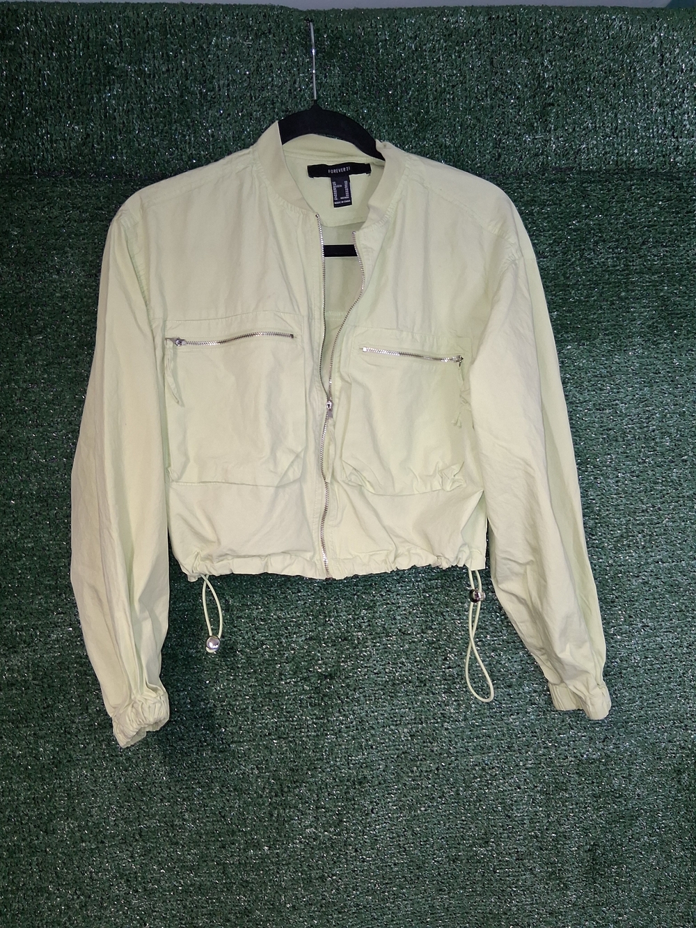 FOREVER 21 Light Green Drawstring Cropped Jacket